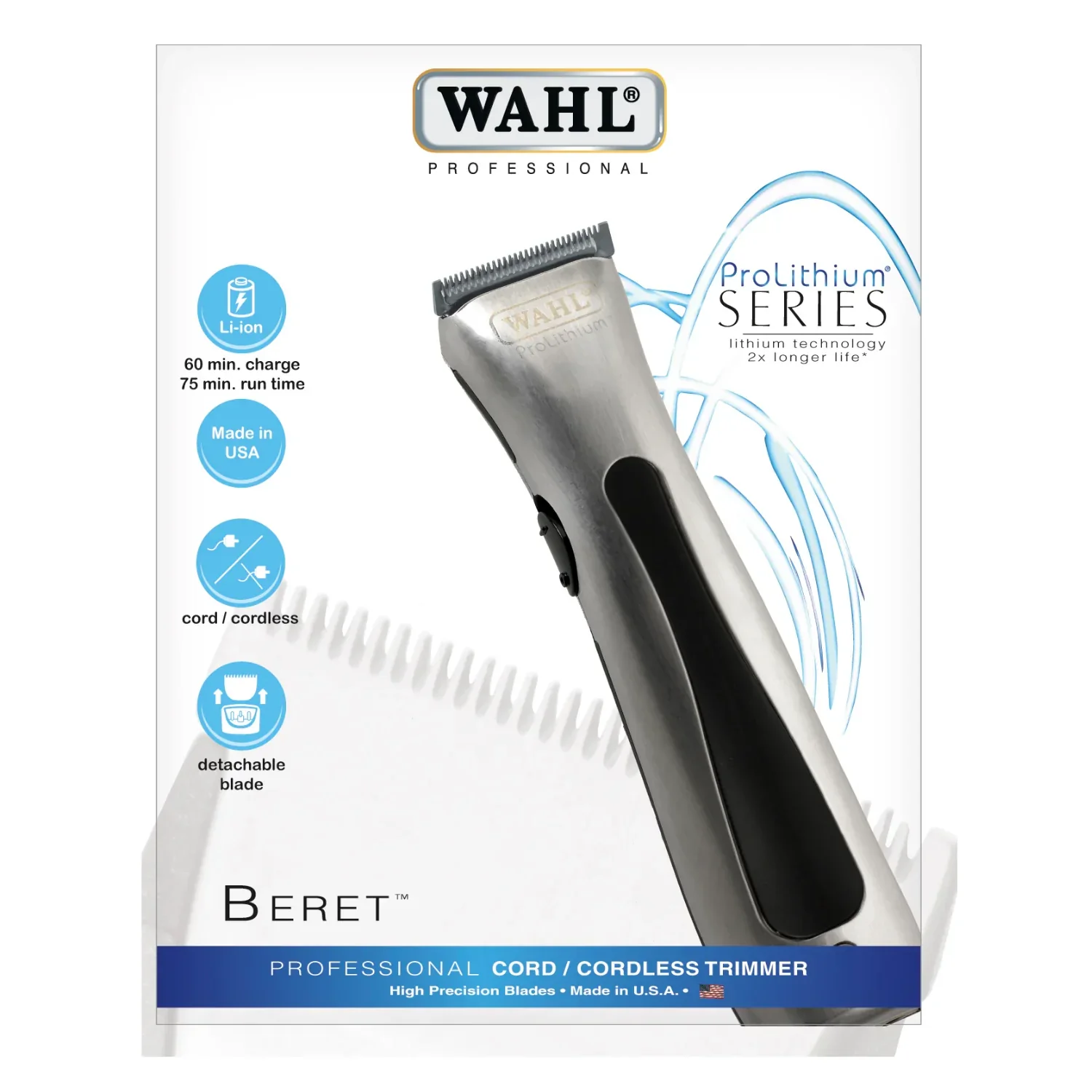 Wahl Lithium Beret Cord/Cordless Trimmer (With 4 Guides & Rotary Motor) - Image 3