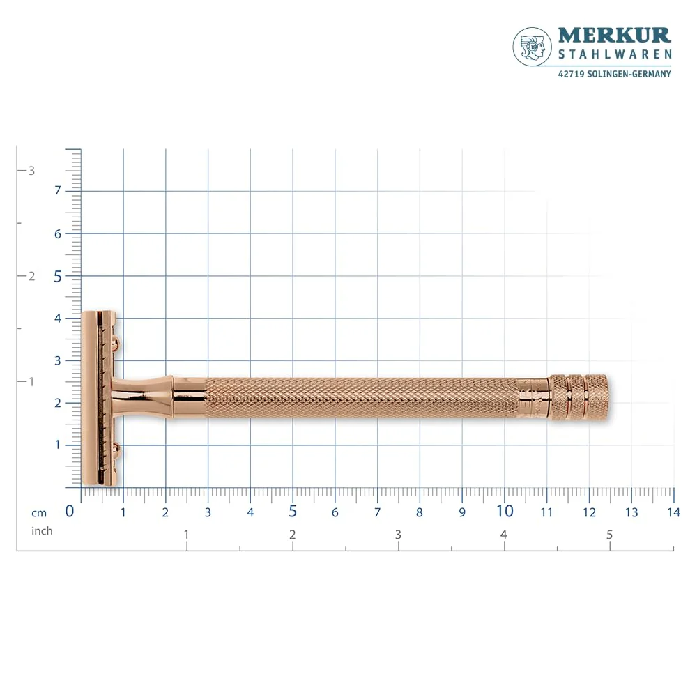 Merkur DE Razor, Straight Comb, Long Handle, Bright Chrome / PVD Rosegold - Image 6