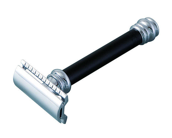 Merkur Double Edge Safety Razor, Straight Cut, Extra Long Handle, Black