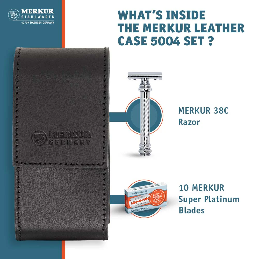 Merkur Leather Case filled with 38001 and 10 Blades, Black - Image 2