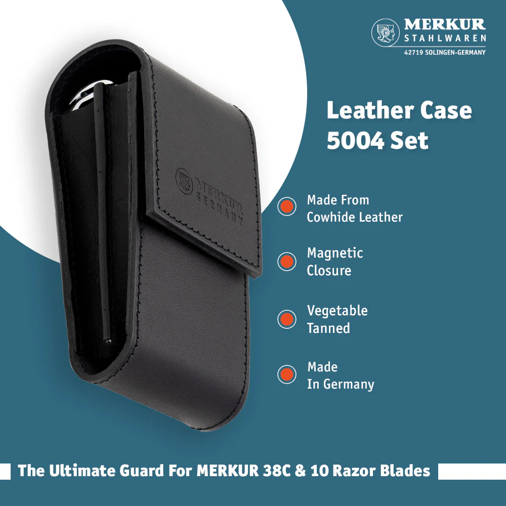 Merkur Leather Case filled with 38001 and 10 Blades, Black - Image 4