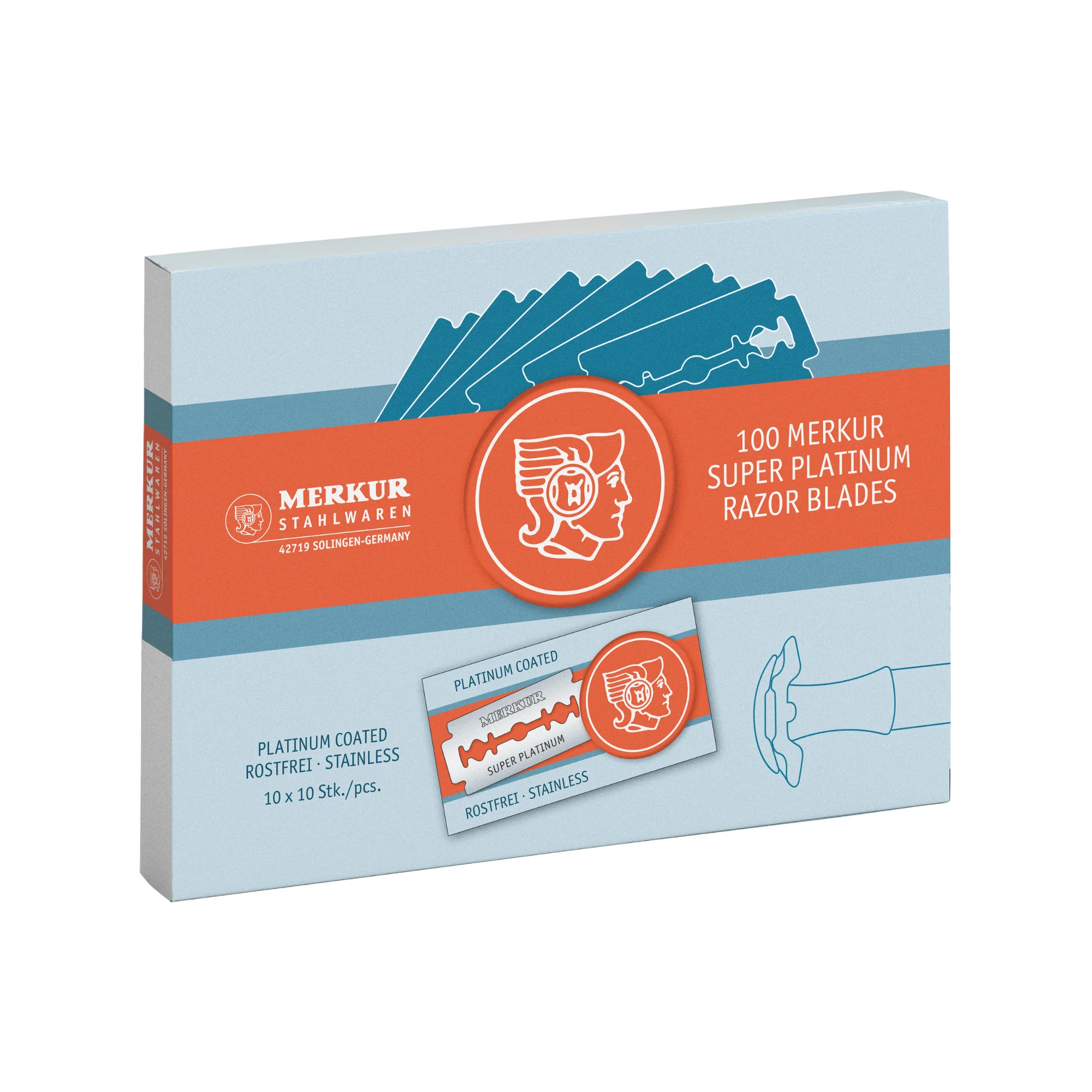 Merkur Super Platinum Double Edge Safety Razor Blades (10 Packs, 10 Blades/Pack)